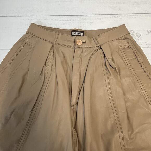 Toffs Leather Pants Womens Petite sz 30/10 Brown Pleated Vintage 90s Y2K Pockets - Picture 5 of 10
